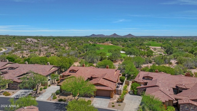 drone / aerial view featuring a mountain view