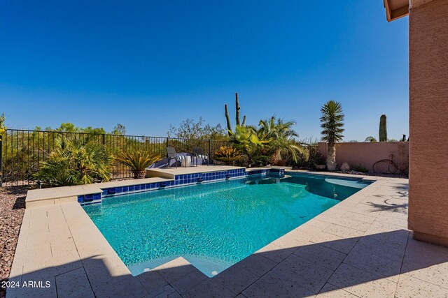 view of pool featuring a fenced in pool, a fenced backyard, and a patio area