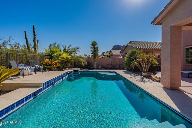 view of pool with a fenced in pool, a fenced backyard, and a patio area
