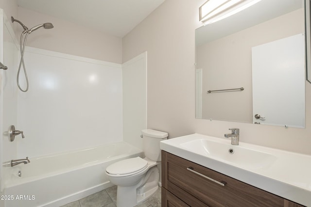 full bath with tile patterned flooring, vanity, toilet, and shower / bathtub combination