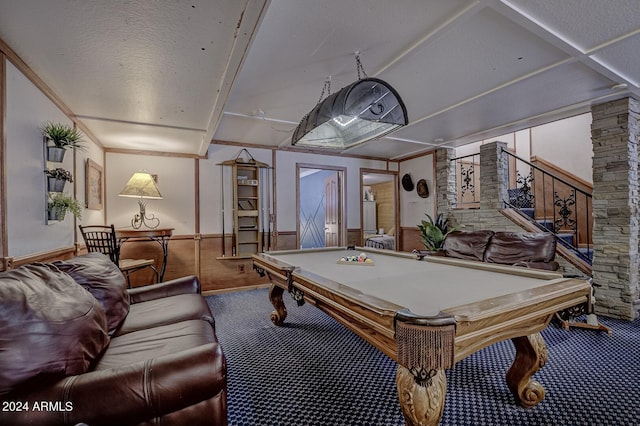 playroom featuring pool table and carpet