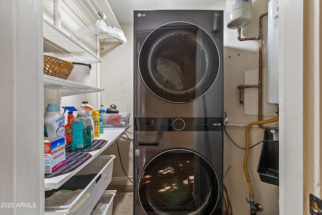 laundry room featuring stacked washing maching and dryer