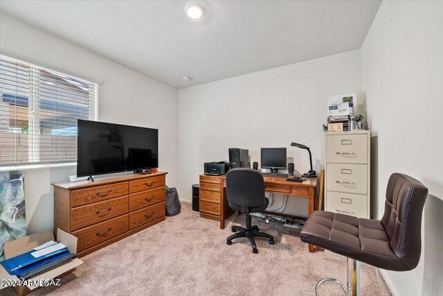 home office with carpet floors