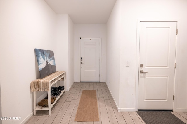 interior space with baseboards and wood tiled floor