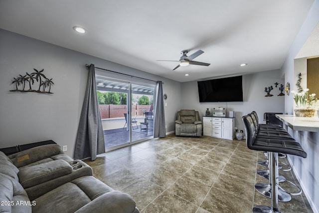 308 E Ln Jolla Dr, Tempe, AZ 85282 - living room with ceiling fan, baseboards, and recessed lighting