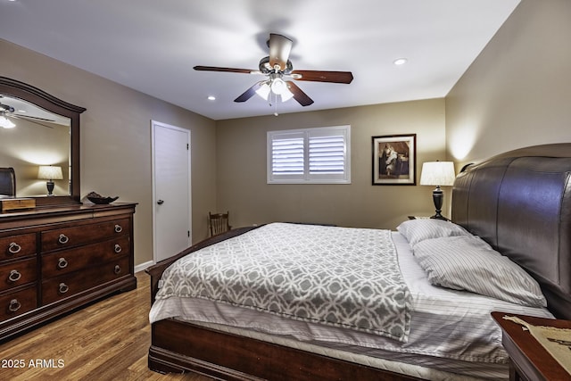308 E Ln Jolla Dr, Tempe, AZ 85282 - bedroom with wood finished floors, a ceiling fan, and recessed lighting