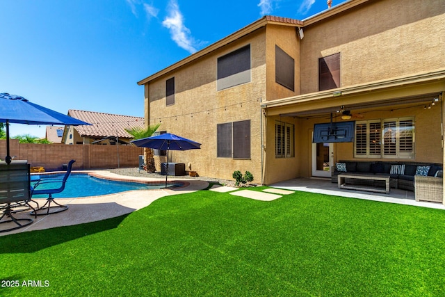 16565 W Garfield St, Goodyear, AZ 85338 - view of swimming pool featuring an outdoor hangout area, a patio area, and a ceiling fan
