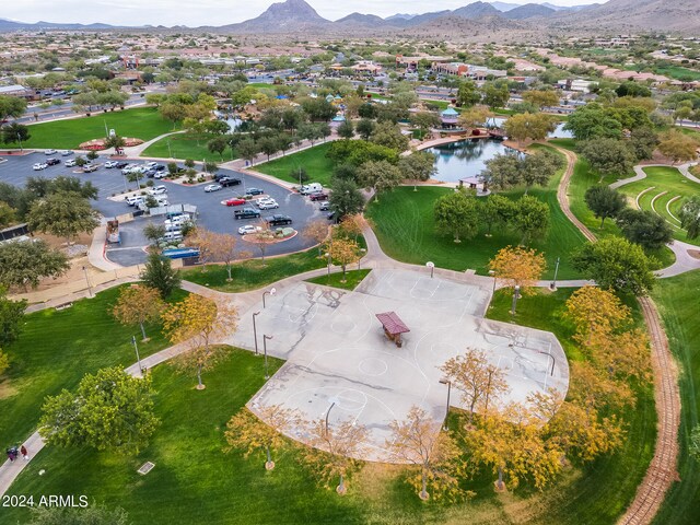 aerial view with a water and mountain view