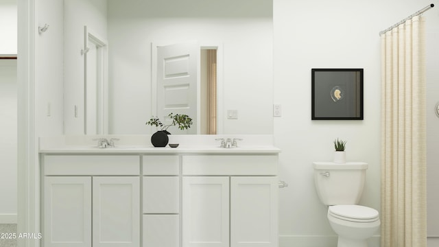 full bath featuring double vanity, toilet, baseboards, and a sink