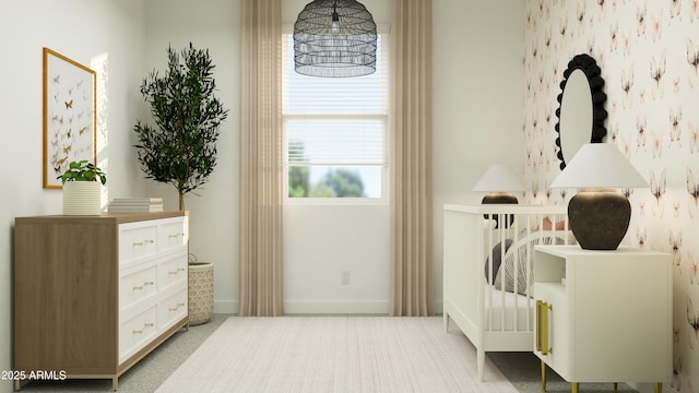 interior space featuring baseboards and light colored carpet