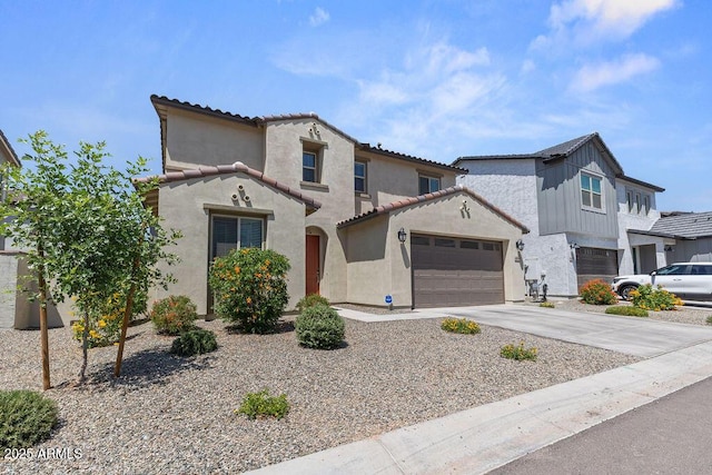 9230 E Scott Ave, Mesa, AZ 85212 - mediterranean / spanish-style house featuring concrete driveway, a garage, stucco siding, and a tiled roof