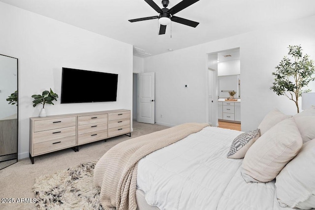 9230 E Scott Ave, Mesa, AZ 85212 - bedroom with light carpet, connected bathroom, and baseboards