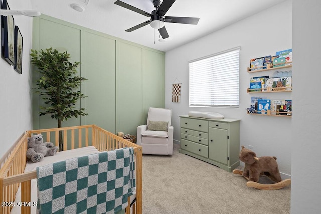 9230 E Scott Ave, Mesa, AZ 85212 - bedroom featuring light colored carpet, a nursery area, a closet, and ceiling fan