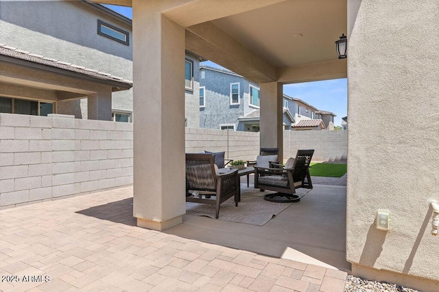 9230 E Scott Ave, Mesa, AZ 85212 - view of patio / terrace featuring an outdoor hangout area and a fenced backyard