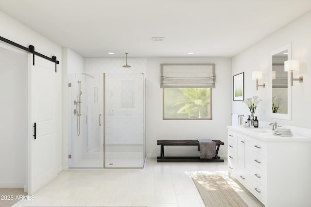 7987 W Griswold Rd, Peoria, AZ 85345 - bathroom with a stall shower, vanity, and recessed lighting