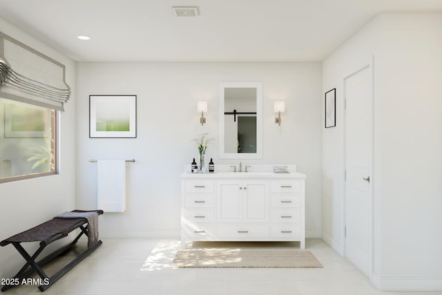 7987 W Griswold Rd, Peoria, AZ 85345 - bathroom with recessed lighting, visible vents, vanity, and baseboards