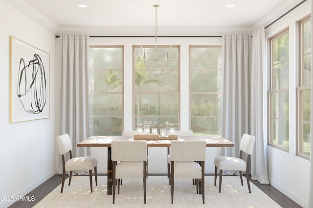 7987 W Griswold Rd, Peoria, AZ 85345 - dining area featuring a notable chandelier, ornamental molding, wood finished floors, and baseboards