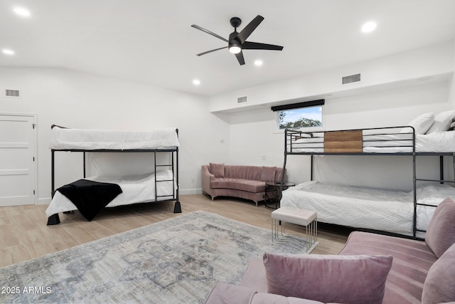 bedroom featuring recessed lighting, visible vents, and wood finished floors