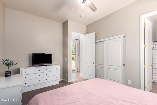 bedroom with a closet and ceiling fan