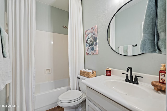 2811 E Riviera Pl, Chandler, AZ 85249 - bathroom featuring shower / bathtub combination with curtain, vanity, and toilet