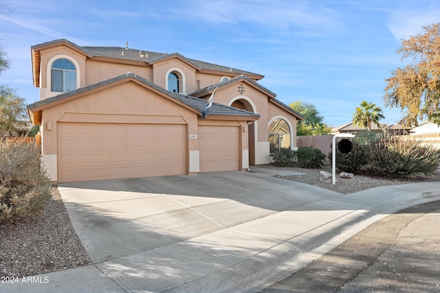 2811 E Riviera Pl, Chandler, AZ 85249 - mediterranean / spanish home with stucco siding, a garage, and concrete driveway