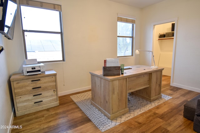 home office featuring wood-type flooring