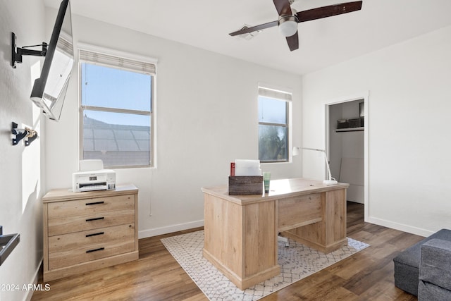 2811 E Riviera Pl, Chandler, AZ 85249 - office with ceiling fan, light wood-type flooring, and baseboards