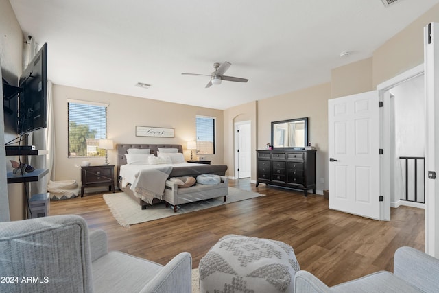 2811 E Riviera Pl, Chandler, AZ 85249 - bedroom featuring wood finished floors and a ceiling fan
