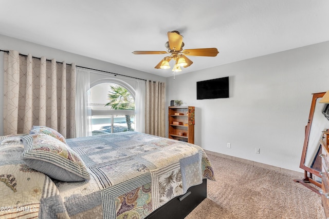 bedroom with carpet flooring and ceiling fan