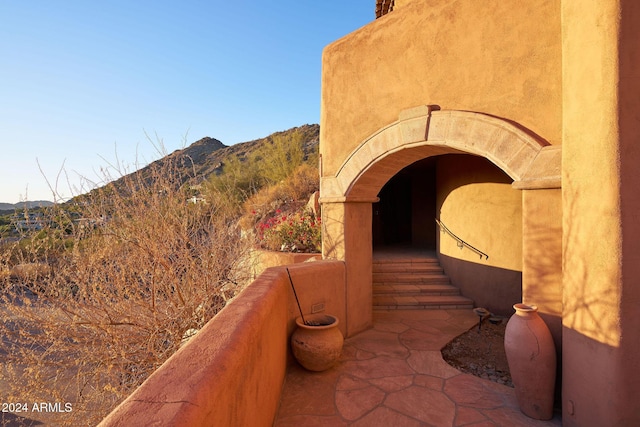 entrance to property featuring a mountain view