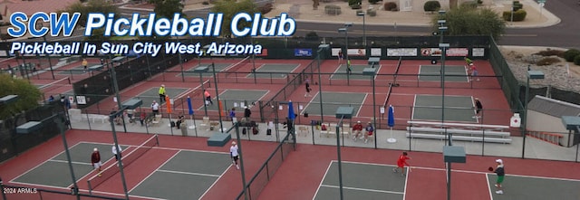 view of tennis court featuring basketball court