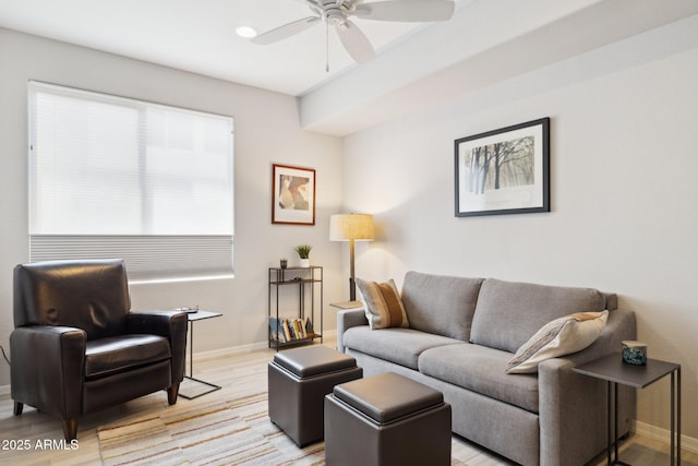 17850 N 68th St Unit 2138, Phoenix, AZ 85054 - living room with a ceiling fan, baseboards, and light wood finished floors