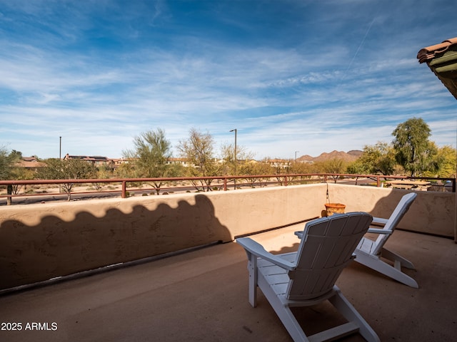 view of patio featuring a mountain view