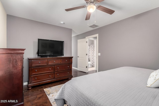 4043 E Carla Vista Dr, Gilbert, AZ 85295 - bedroom with dark wood finished floors, baseboards, and ceiling fan