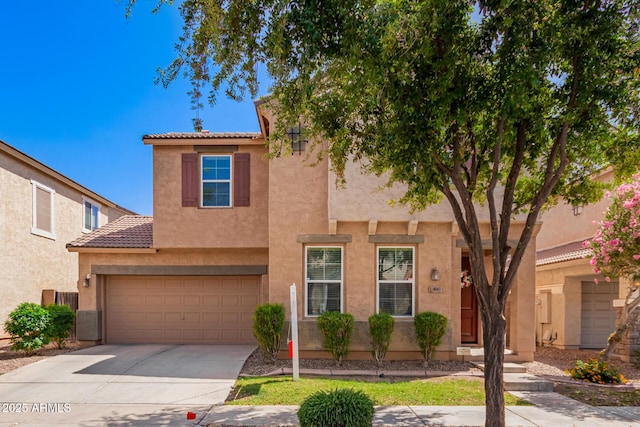 4043 E Carla Vista Dr, Gilbert, AZ 85295 - view of front facade with stucco siding, concrete driveway, a tiled roof, and a garage