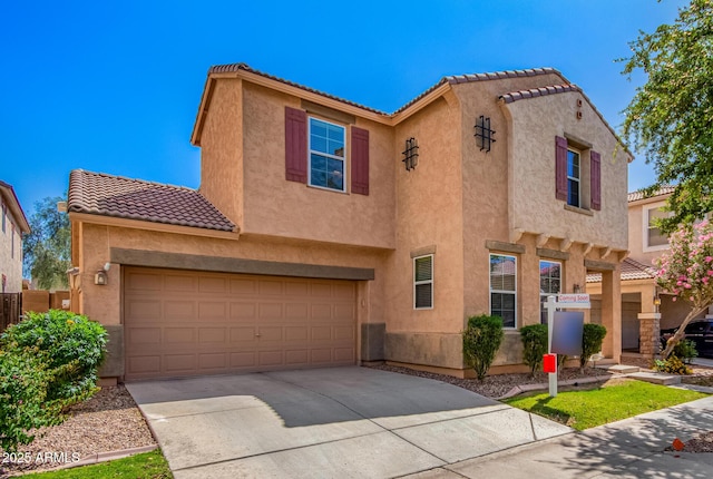 4043 E Carla Vista Dr, Gilbert, AZ 85295 - view of front of home with stucco siding, a tile roof, concrete driveway, and an attached garage