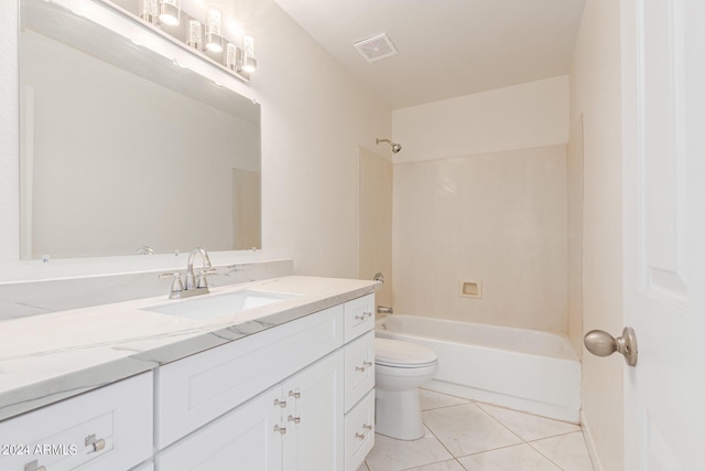 full bathroom with tile patterned flooring, bathtub / shower combination, vanity, and toilet