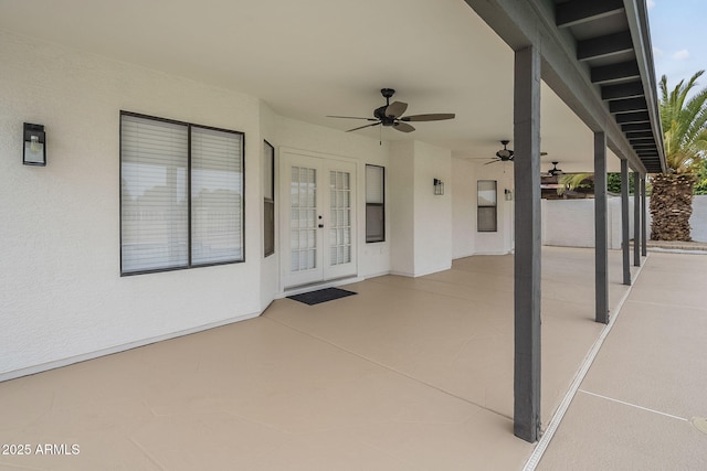 view of patio / terrace featuring french doors and ceiling fan