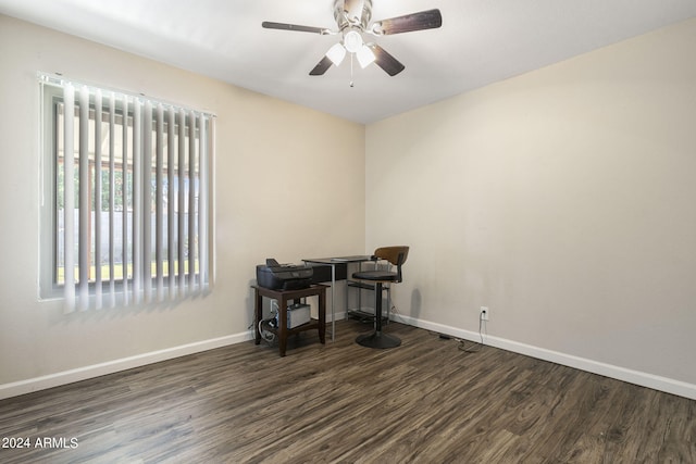 office featuring ceiling fan and dark hardwood / wood-style floors