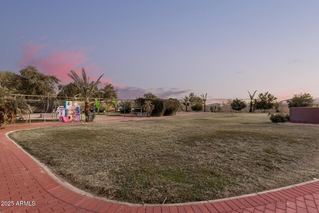 yard at dusk with a playground