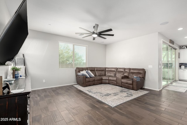 living room with ceiling fan