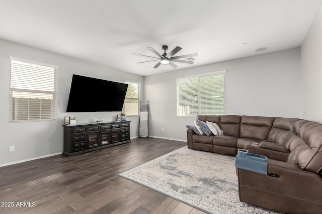 living room featuring ceiling fan