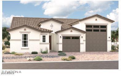 mediterranean / spanish-style home featuring a garage, decorative driveway, and a tiled roof