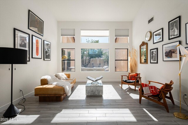 16238 N 58th St, Scottsdale, AZ 85254 - living area featuring wood finished floors and a towering ceiling