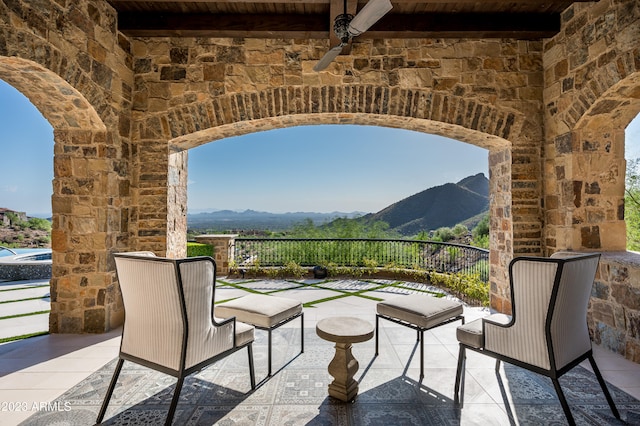 view of patio featuring a mountain view