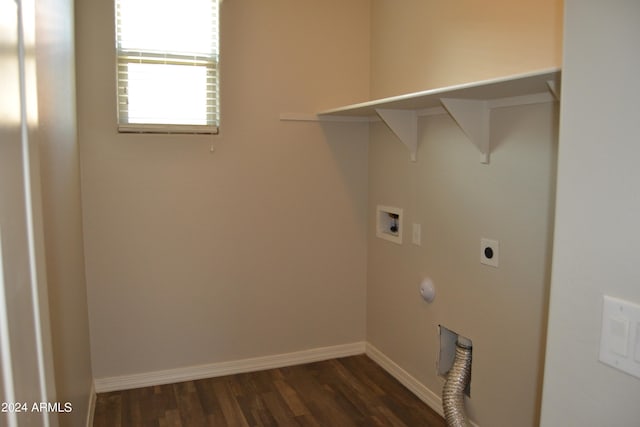 laundry room with electric dryer hookup, washer hookup, and dark hardwood / wood-style floors