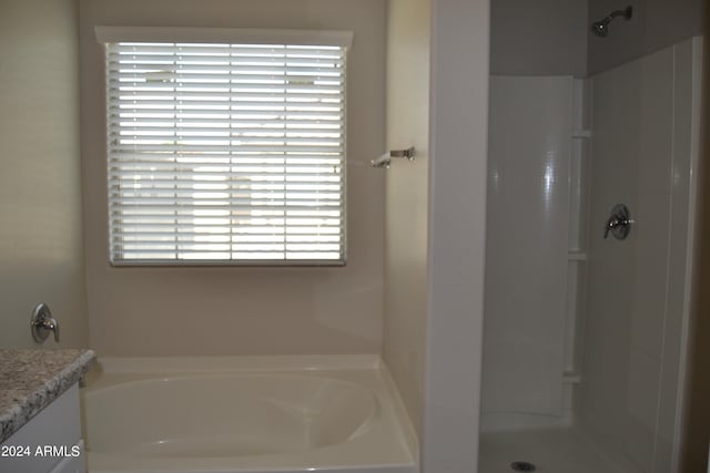 bathroom with vanity and independent shower and bath