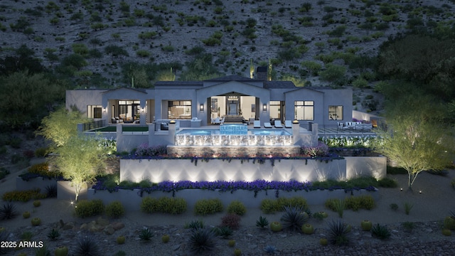 11520 E Dreyfus Ave, Scottsdale, AZ 85259 - rear view of property with stucco siding, a patio, and a chimney
