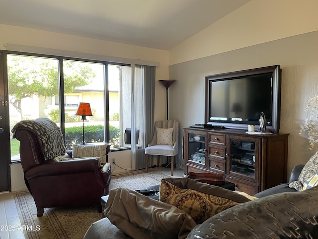 living area with vaulted ceiling