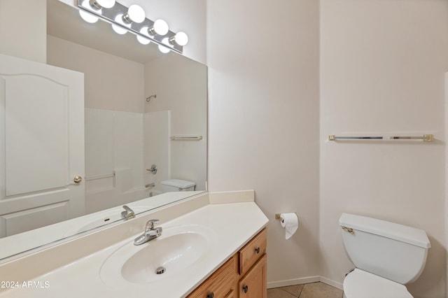 full bathroom with tile patterned floors, vanity,  shower combination, and toilet